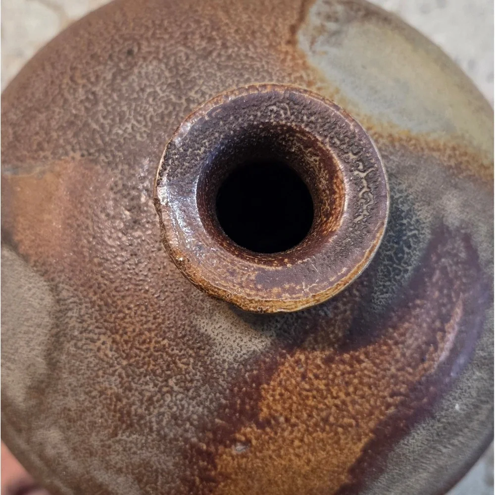 Vintage Studio Pottery Stoneware Vase Large Salt Glaze Brown Earthy Rustic Jug